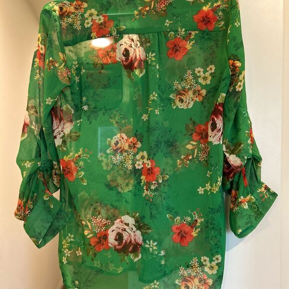 Kut from the Kloth Green and Red Floral Long Sleeve Blouse with 3/4 Option, XS - Picture 8 of 8